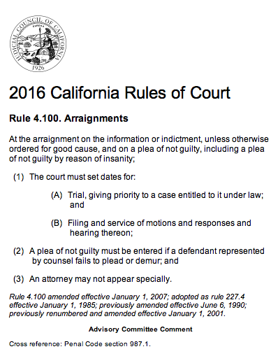 California_2016_Rules_of_the_Court_Arraignment
